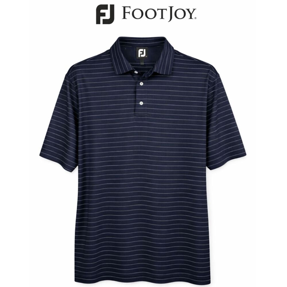 FootJoy Golf Polo Navy Pinstripe Performance Shirt Mens Medium